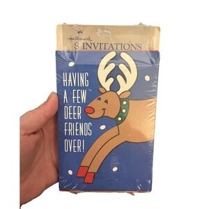 Vintage NEW Hallmark 80s Holiday Reindeer Christmas‎ 8-Pack Of Invitations